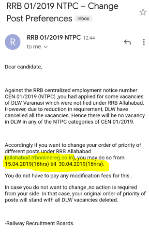 Bad News: RRB NTPC Vacancy Decreased to 35208 5 mail -