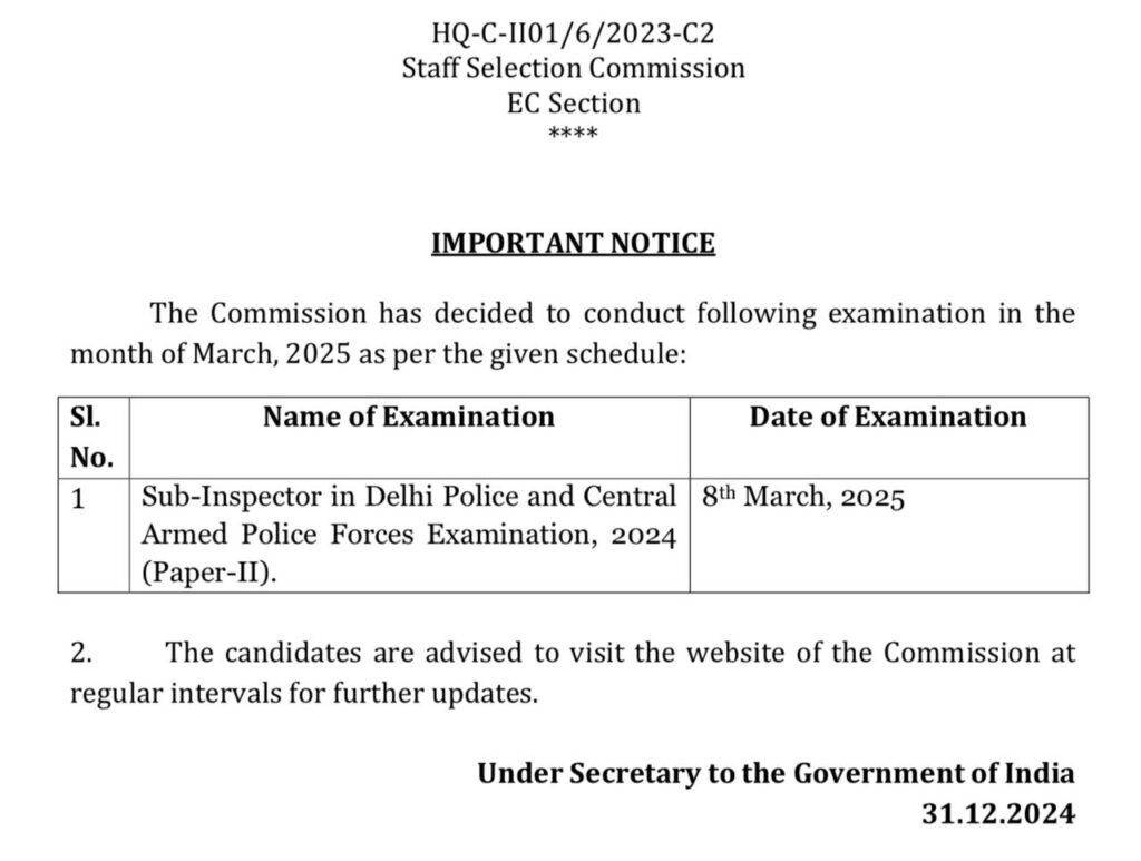 SSC CPO Paper 2 Exam Date 2024-25, Check Exam Schedule
