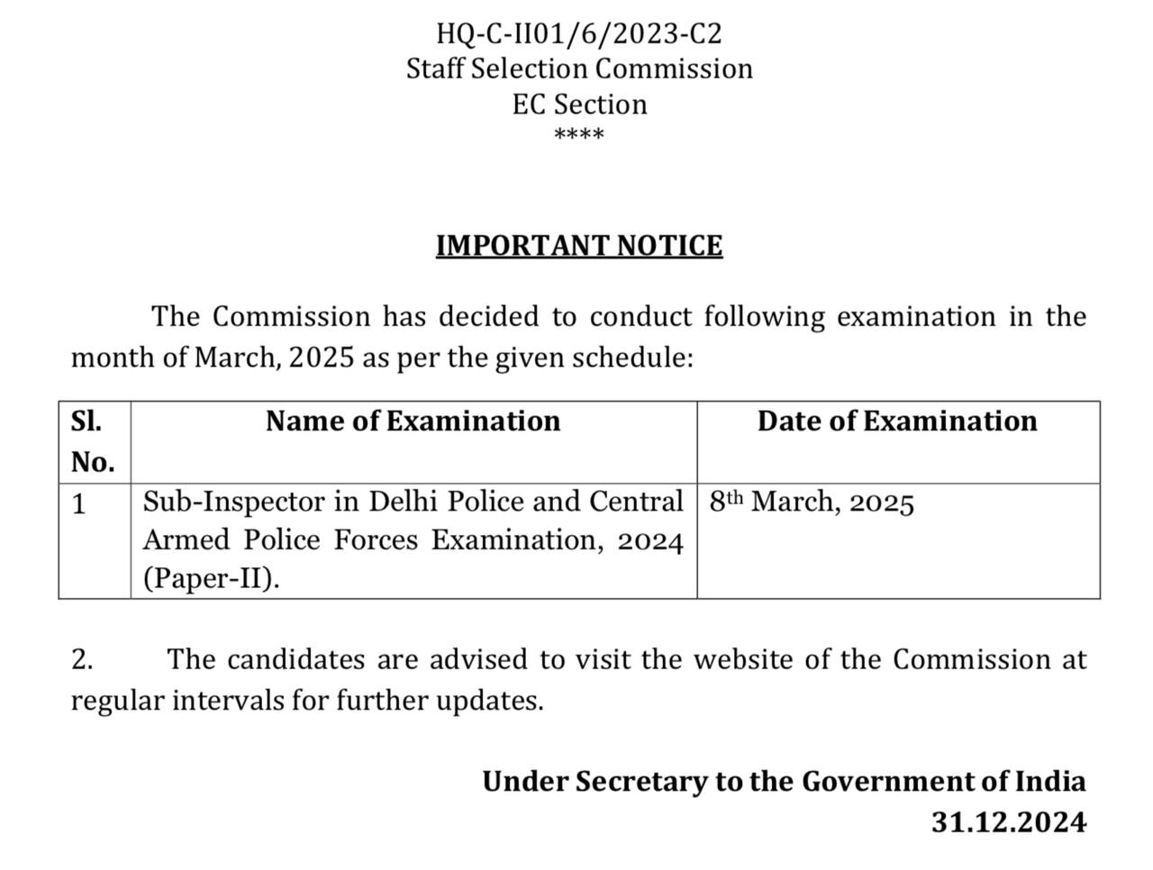 SSC CPO Exam Date 2025