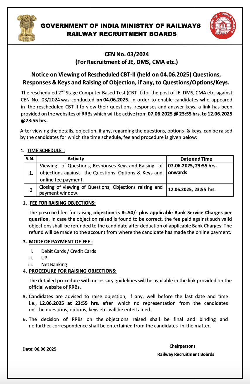 RRB JE CBT 2 Answer Key 2025 Out, Download Response Sheet_3.1