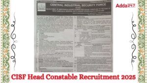 CISF Head Constable Recruitment 2025